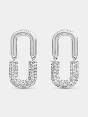 Sterling Silver Cubic Zirconia Pavé Paperclip Drop Earrings  