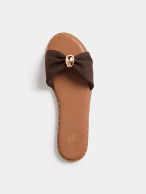 Studded slip in sandal-choc