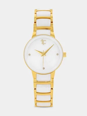 Tempo Legacy Gold Plated White Dial White Ceramic Bracelet Watch