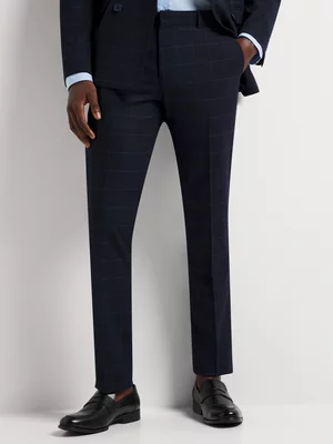 Men's Markham Skinny Fit Windowpane Navy Suit Trouser