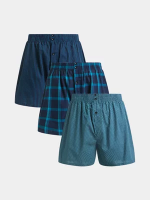 Jet Men’s 3Pk Teal White Check Boxer
