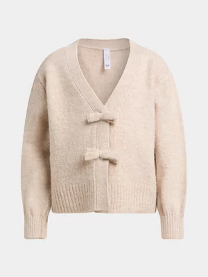 Exact Older Girl's Natural Bow Cardigan