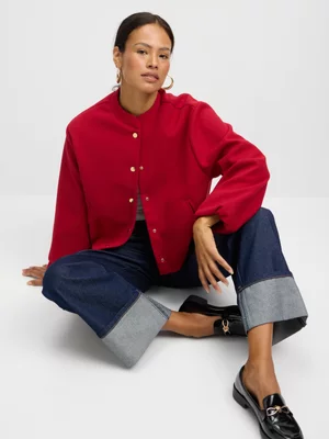 Jet Womens Red Melton Bomber Jacket