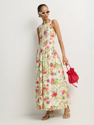 Floral Ruched Bodice Dress