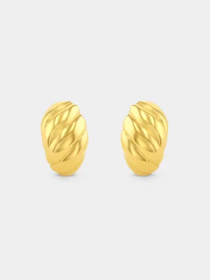 Gold Plated Sterling Silver Textured Oval Stud Earrings 