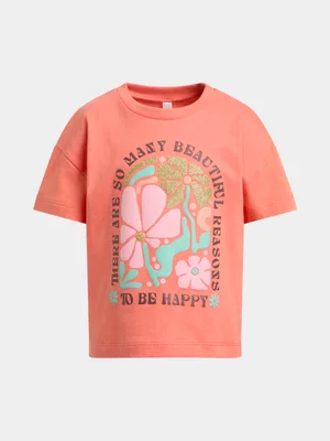 Exact Older Girl's Orange Graphic Print T-Shirt