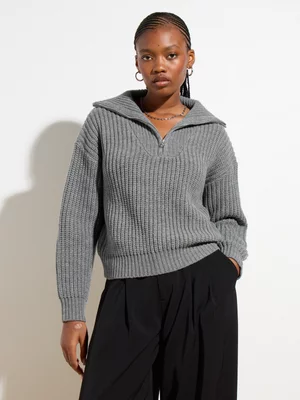 Women's Canvas 1/4 Zip Chunky Jumper
