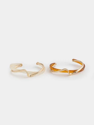 2 Pack Mixed Resin & MetaL Cuff Bangle