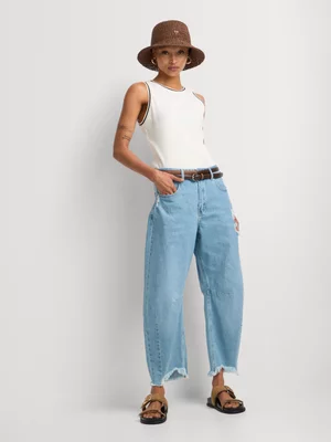 FF Denim Ripped Barrel Leg Jeans