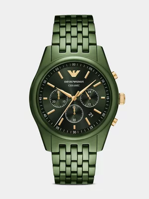 Emporio Armani Green Plated Ceramic Chronograph Bracelet Watch