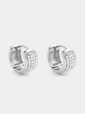 Tempo Jewellery Silver Plated Cubic Zirconia Pavé Huggie Earrings  