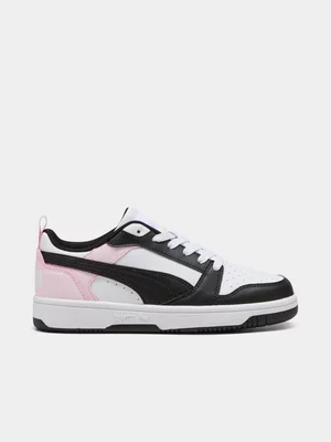Junior Puma Rebound V6 Low White/Black/Pink Sneaker