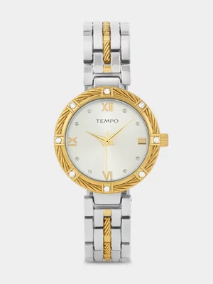 Tempo Gold Plated Silver Tone Dial Two-Tone Bracelet Watch 