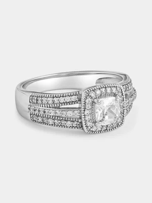 Cheté Sterling Silver Cubic Zirconia Cushion Halo Ring