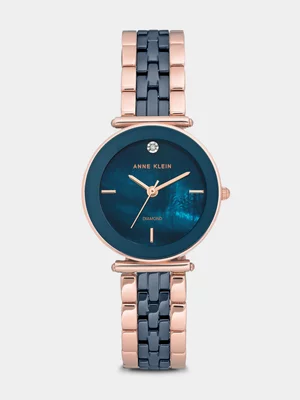 Anne Klein Rose Plated Navy Ceramic Bracelet Watch