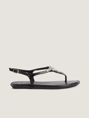 Women's Iconography Black Crystal Thong Sandals
