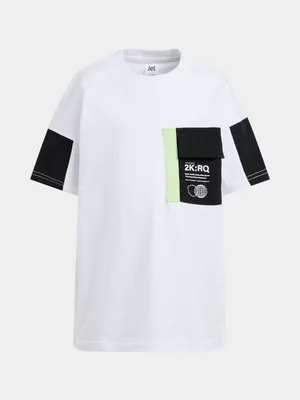 Jet Younger Boys White Green Taslon Pocket Fashion T-shirt