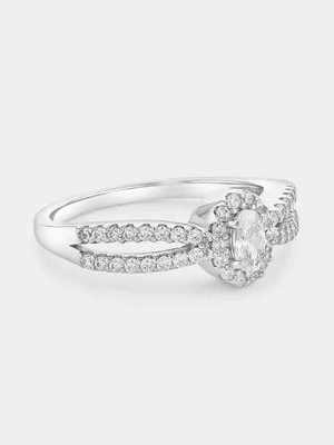 Sterling Silver Cubic Zirconia Oval Halo Infinity Ring 