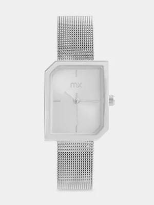 MX Silver Plated Silver Tone Dial Irregular Rectangle Mesh Watch