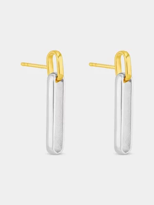 Gold Plated Sterling Silver Two-Tone Paperclip Drop Earrings 