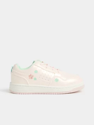 Jet Older Girls Pink Lime Embroidered Court Sneaker