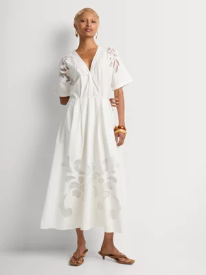 Fit & Flare Floral Inset Midi Dress