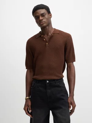 Exact Men's Brown Textured Knit Golfer 