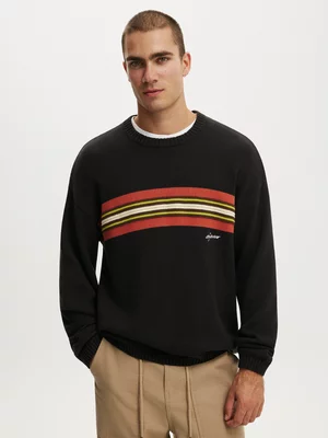 Men's Cotton On Black Panelled Crew Knit Jumper