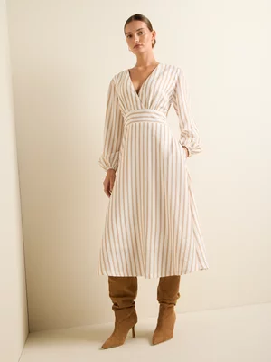 Women's Iconography Wrap Front Fit & Flare Dress Stone Stripe