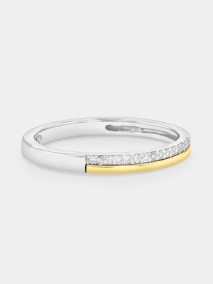 Sterling Silver & Yellow Gold Diamond Channel Anniversary Ring 
