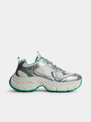 The FIX Women's Charcoal Green Chunky Mesh Sport Sneaker