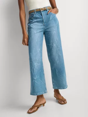 FF Denim Floral Laser Printed Straight Leg Jeans