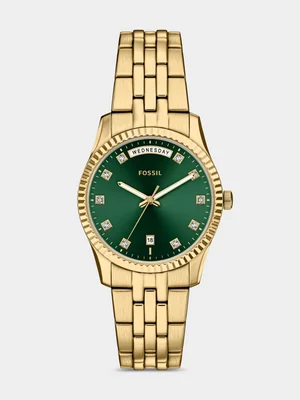 Fossil Scarlette Green Dial Gold Plated Stainless Steel Bracelet Watch