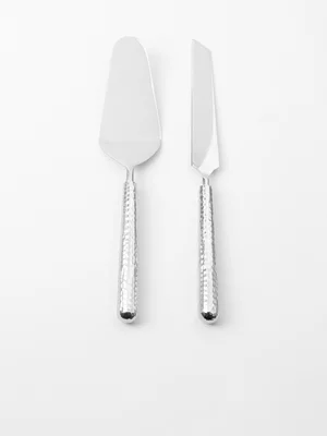 AH Mottled Cake Server & Knife Set of 2 Silver