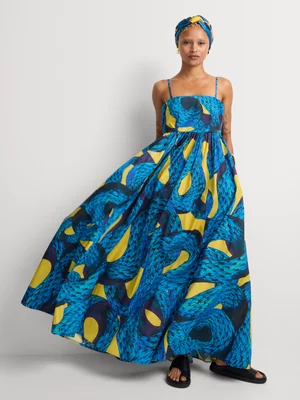 FF X Rich Mnisi Snake Print Elasticated Maxi Sundress
