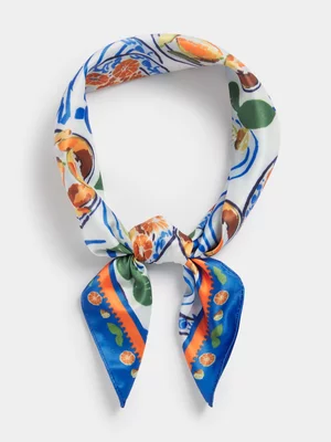 Exact Women's White & Blue Citrus Satin Scarf