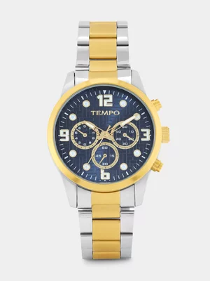 Tempo Gold Plated Blue Dial Two-Tone Bracelet Watch