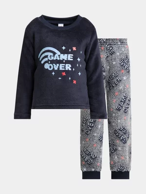 Jet Older Boys Navy Game Over Coral Fleece Pyjama Set