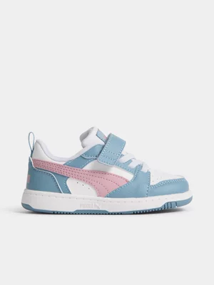 Puma Junior Infant Rebound V6 Sneaker White/Pink/Blue Sneakers