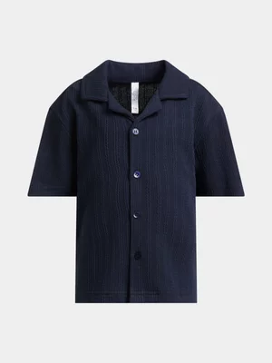 Exact Older Boy's Navy Textured Knit Shirt