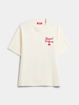 Redbat Men's City Scape Flock Graphic Ecru T-Shirt