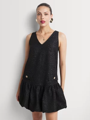 Luella V-Neck Bubble Hem Shift Dress