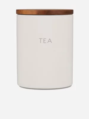 @home Ceramic White Tea Canister with Wooden Lid