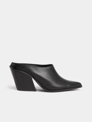 The FIX Women's Black Textured Heeled Mule