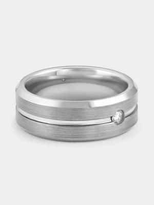 Tungsten Lab Grown Diamond Solitaire Centre Groove Ring