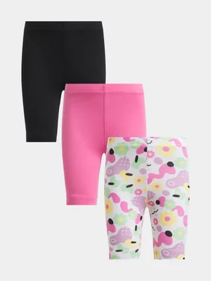 Jet Younger Girls Pink Floral 3 Pack Cycle Shorts