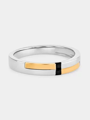 Yellow Gold & Sterling Silver Black Spinel Vertical Channel Two-Tone Ring