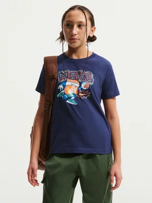 Nike Kids Girls Navy Boxy T-Shirt