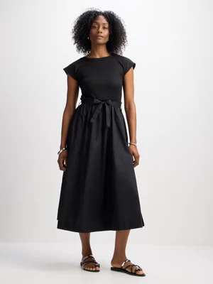 Jet Women's Black Rib Poplin Combo Maxi Dress