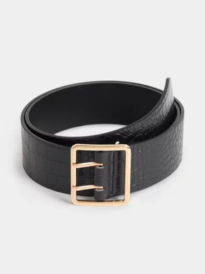 Exact Women's Black Faux Croc Wide Belt 